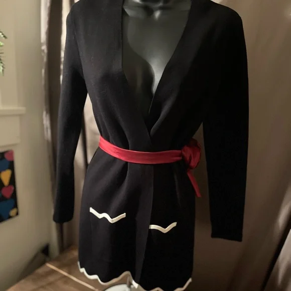 Talbots open black cardigan with white trim size POS belt not included - Picture 1 of 10